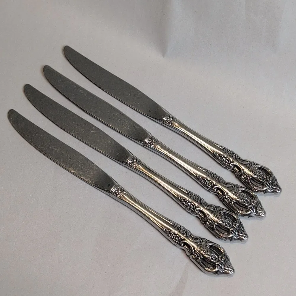 Ornate Stainless Modern Hollow Oneida Dinner Knives - Set of 4